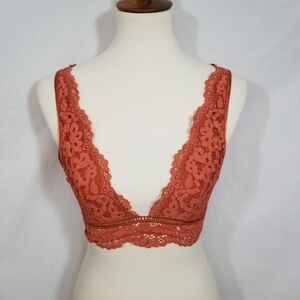 Victoria's Secret Womens Rust Bralette Unlined Lace Deep Plunge Bra Size Small